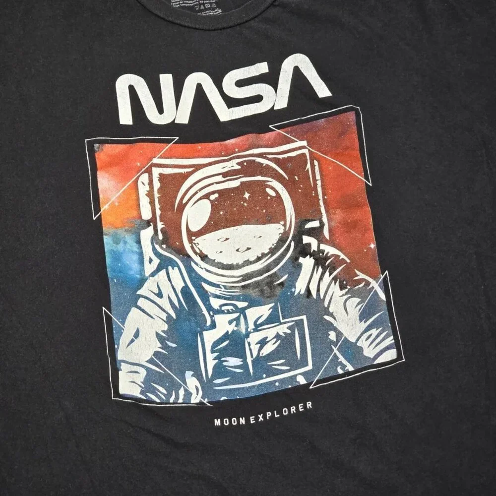 NASA Astronaut Moon Graphic T Shirt Black 3XL